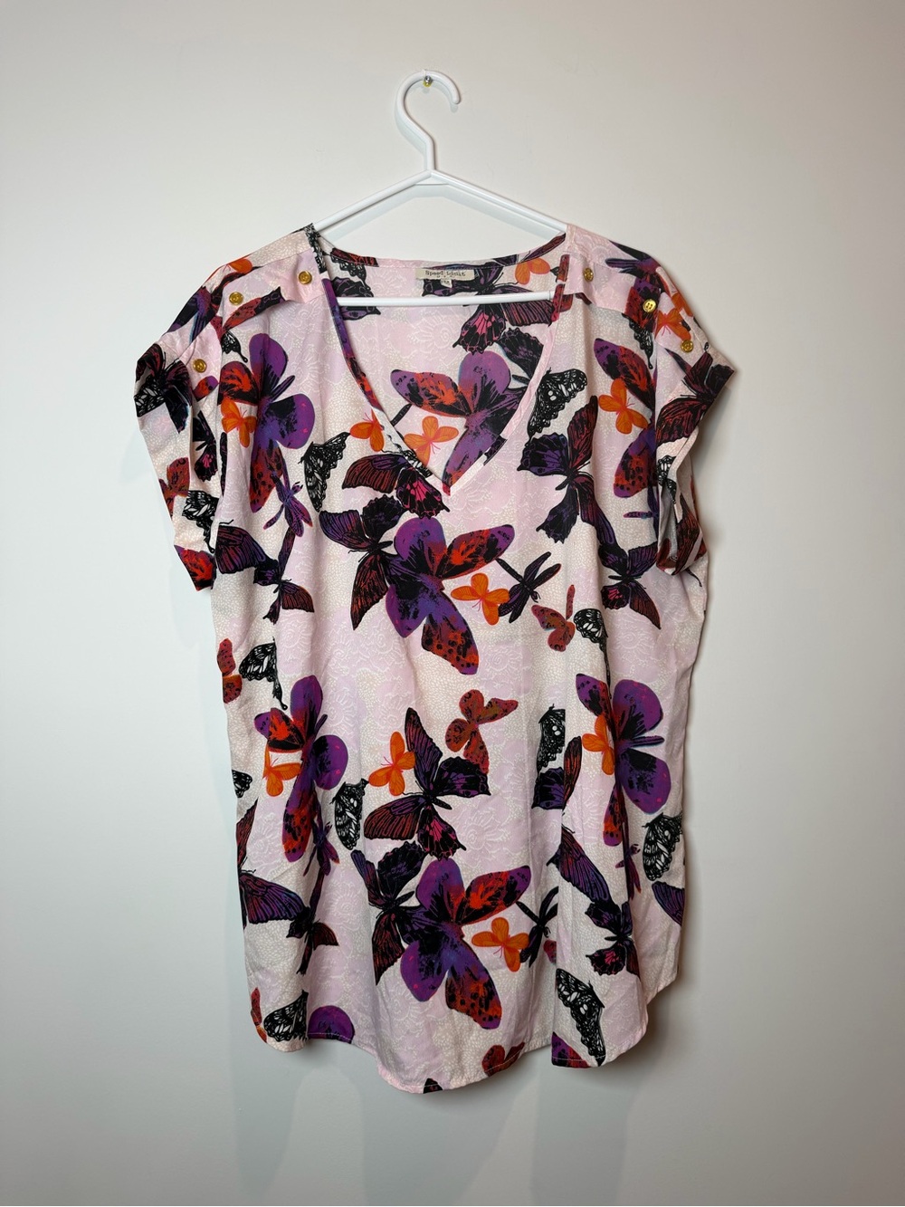 V-Neck Butterfly Floral Blouse Women’s Size 2X